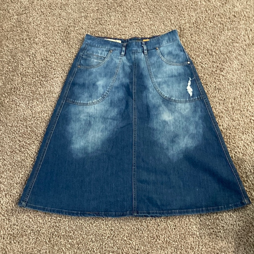 Pilcro and the Letterpress (Anthropologie) “Washed” Blue A-Line Denim Skirt